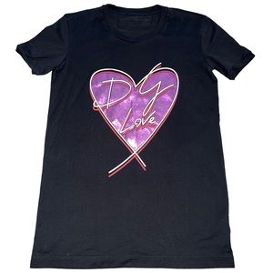 M AUTH Dolce & Gabbana Black Purple Metallic Heart Love Graphic Tee Shirt Top